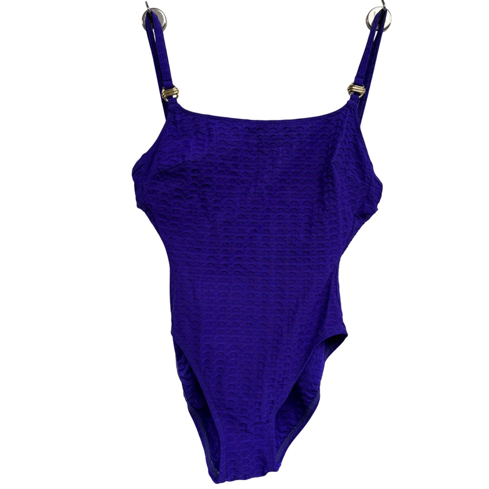 La blanca Purple blue Textured Scallop One Piece Swimsuit Square Neck size 6